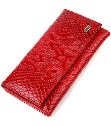 Лакированное женское портмоне из натуральной кожи с тиснением под змею CANPELLINI 21850 Красный картинка, изображение, фото
