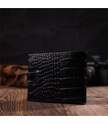 Модний гаманець для чоловіків з натуральної фактурної шкіри з тисненням під крокодила BOND 21995 Чорний картинка, зображення, фо