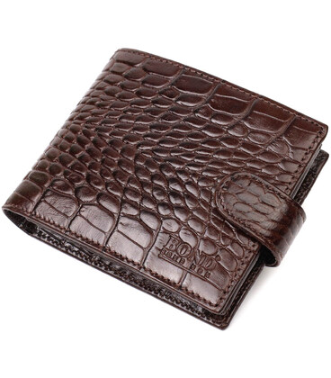Фактурний чоловічий горизонтальний гаманець із натуральної шкіри з тисненням під крокодила BOND 22009 Коричневий картинка, зобра