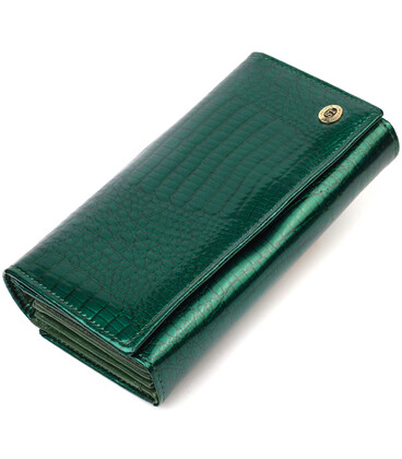 Лакированный женский кошелек с блоком для визиток из натуральной кожи ST Leather 19424 Зеленый картинка, изображение, фото