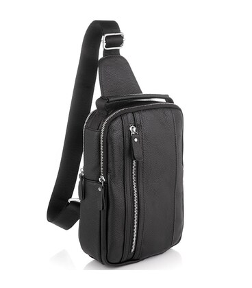 Мужской кожаный слинг на одно плечо черный Tiding Bag A25F-693A фото, картинка, изображение