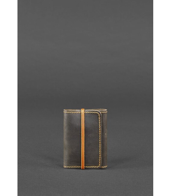 Шкіряний кард-кейс 1.1 темно-коричневий з помаранчевим картинка, зображення, фото