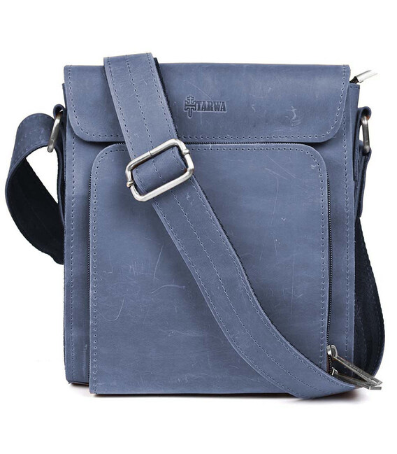 Чоловічі шкіряні сумки через плече RK-30272-3md TARWA крейзі хорс синій фото, картинка, изображение