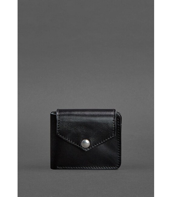 Кожаное портмоне 4.2 на кнопке черное фото, картинка, изображение