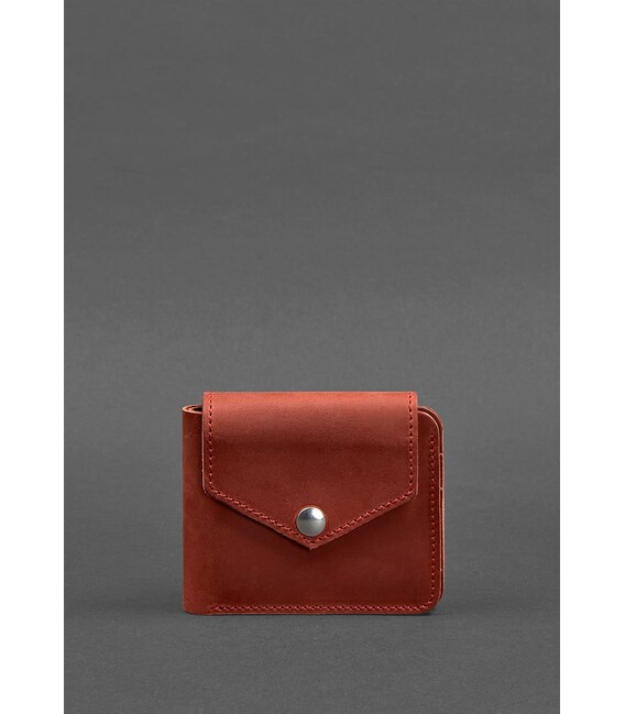 Женское кожаное портмоне 4.2 на кнопке коралловое Crazy Horse фото, картинка, изображение