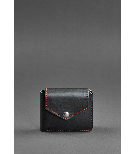 Шкіряне портмоне 4.2 на кнопці чорне з червоною ниткою картинка, зображення, фото