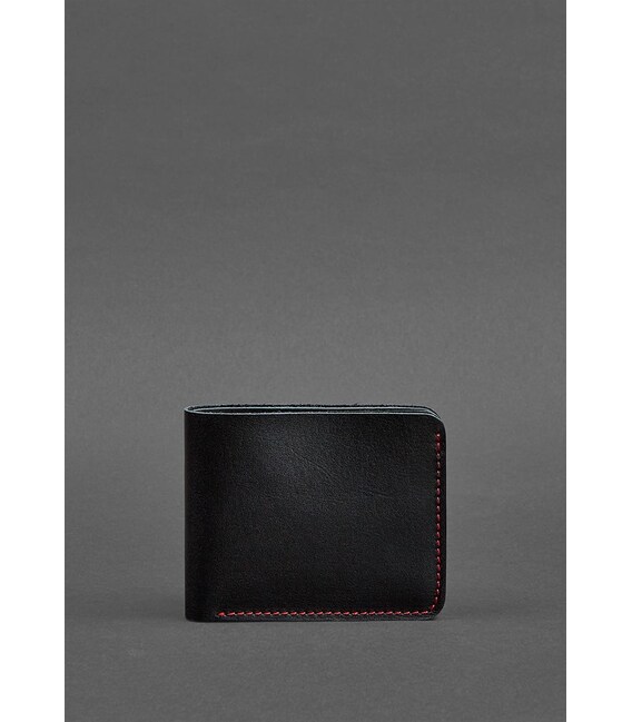 Кожаное портмоне 4.1 (4 кармана) черное с красной нитью фото, картинка, изображение