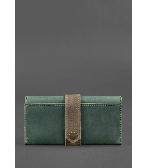 Шкіряне жіноче портмоне 3.0 зелене з коричневим картинка, зображення, фото