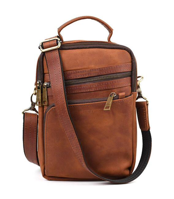 Сумка через плече з вертикальною ручкою TARWA RB-0120-4lx коньячна крейзі хорс фото, картинка, изображение