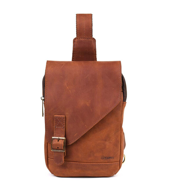 Рюкзак шкіряний слінг на одне плече RB-6403-4lx TARWA коньячний крейзі хорс фото, картинка, изображение