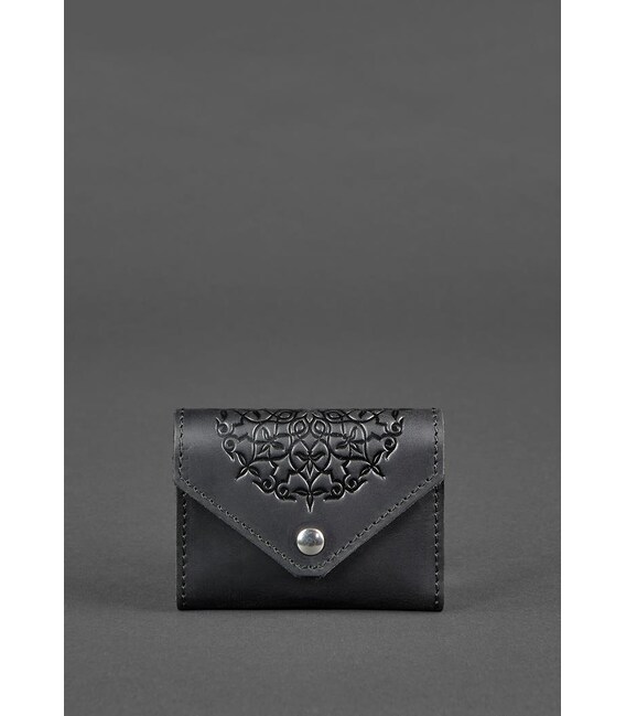 Шкіряний жіночої кард-кейс 3.0 чорний з мандалою картинка, зображення, фото