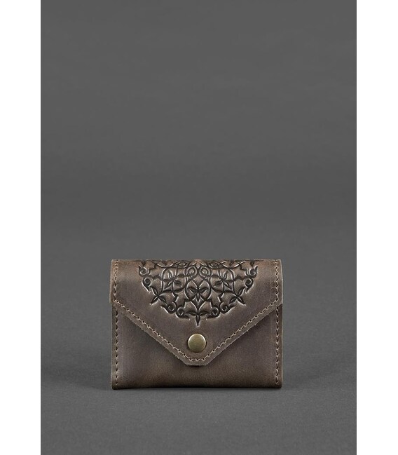 Кожаный кард-кейс 3.0 темно-коричневый Crazy Horse с мандалой фото, картинка, изображение