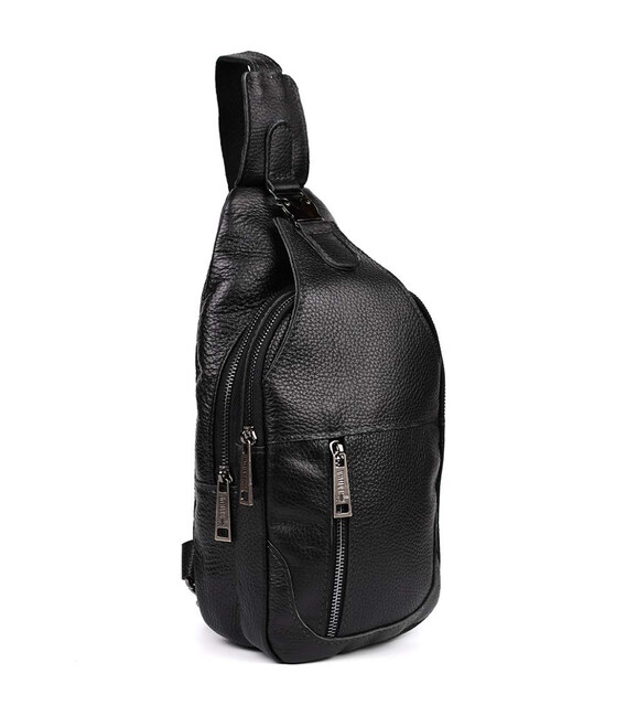 Чоловічий рюкзак слінг із натуральної шкіри флотар TARWA FA-4004-3md чорний фото, картинка, изображение