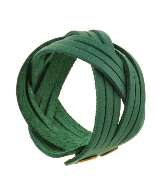 Шкіряний браслет косичка зелений картинка, зображення, фото