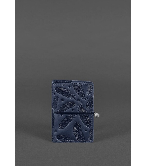 Шкіряний кард-кейс 7.0 синій з пір'ям картинка, зображення, фото