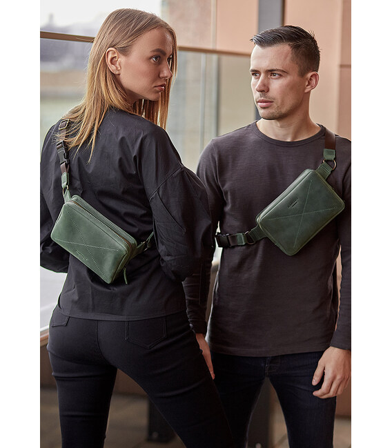 Кожаная поясная сумка Dropbag Mini зеленая Crazy Horse фото