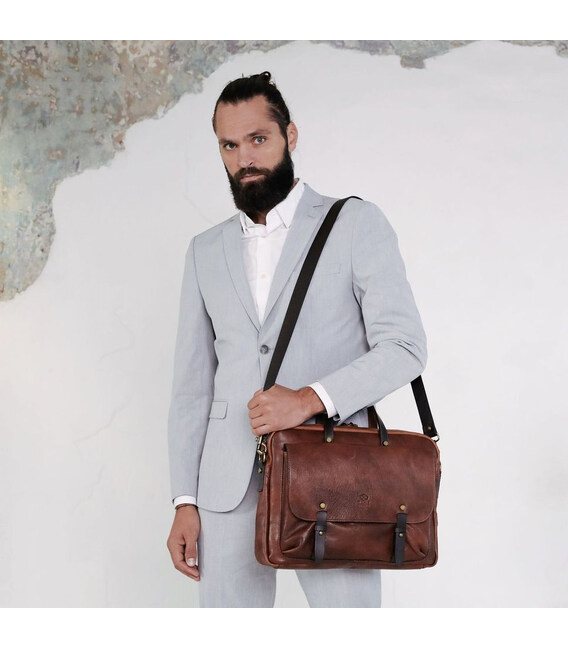 Шкіряний портфель для ноутбука - Lanark - коньячний Time Resistance 5242101 фото, картинка, изображение