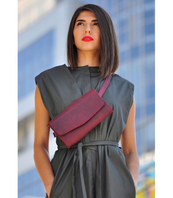 Кожаная женская сумка Элис бордовая crazy horse фото, картинка, изображение