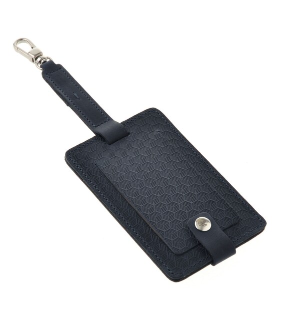 Шкіряна бірка для багажу Бланк-тег синя Карбон картинка, зображення, фото