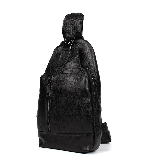 Чоловічий рюкзак слінг шкіряний чорний флотар TARWA FA-0116-3md фото, картинка, изображение