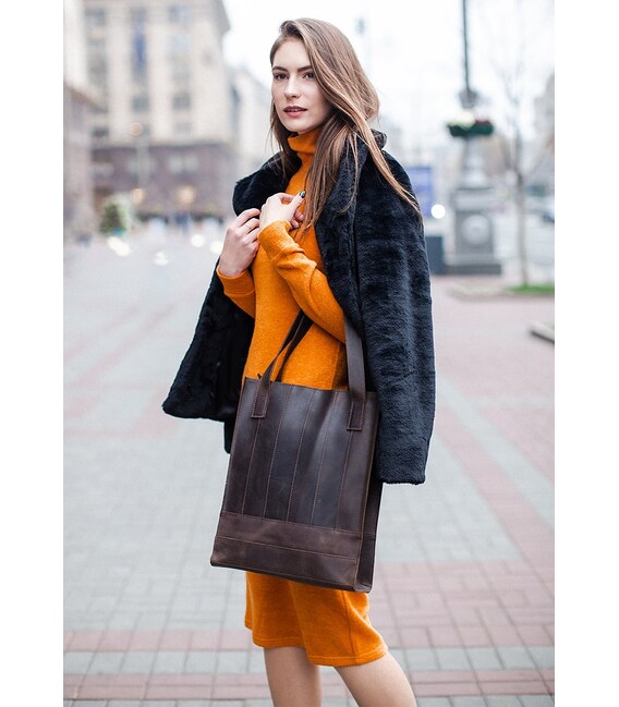 Кожаная женская сумка шоппер Бэтси темно-коричневый Crazy Horse фото, картинка, изображение