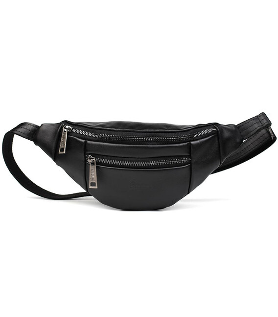 Шкіряна бананка на два відділення з передньою кишенею TARWA GA-8040-3md чорна наппа фото, картинка, изображение