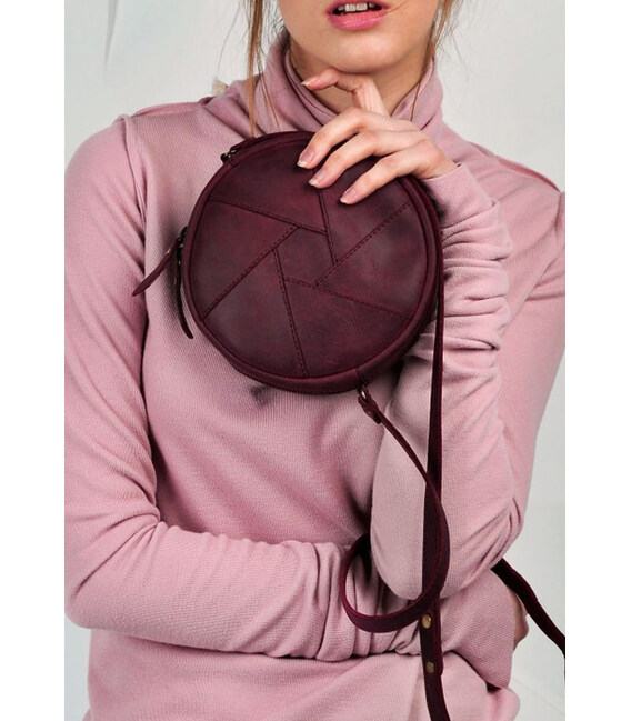 Шкіряна кругла жіноча сумка Бон-Бон бордова Crazy Horse картинка, зображення, фото