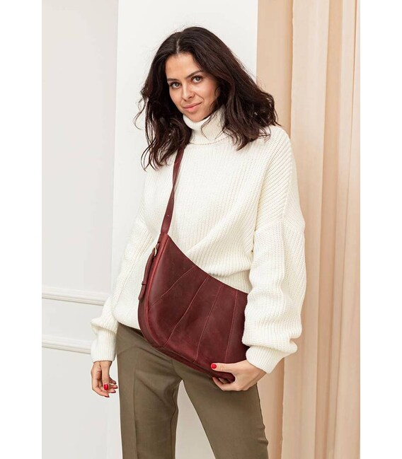 Шкіряна жіноча сумка Круасан бордова Crazy Horse картинка, зображення, фото