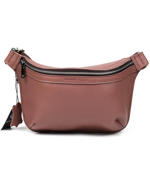 Шкіряна сумка напоясна Grande Pelle 743665 пудра фото, картинка, изображение