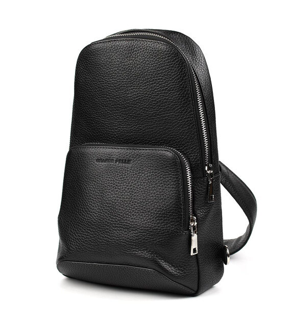 Шкіряна нагрудна сумка слінг Grande Pelle 723710 чорний флотар фото, картинка, изображение