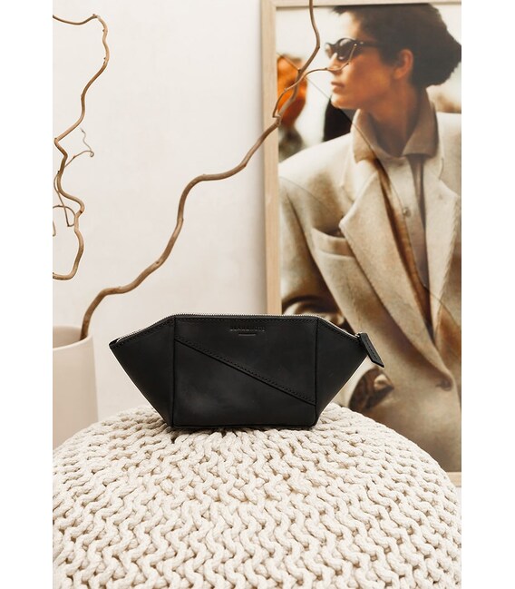 Жіноча шкіряна косметичка 2.0 чорна Crazy Horse картинка, зображення, фото