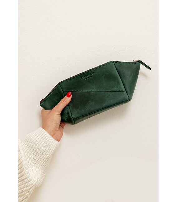 Женская кожаная косметичка 2.0 зеленая Crazy Horse фото, картинка, изображение