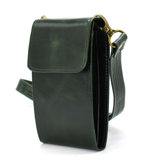 Шкіряна жіноча сумка-чохол панч GE-2122-4lx TARWA, зелена глянець фото, картинка, изображение