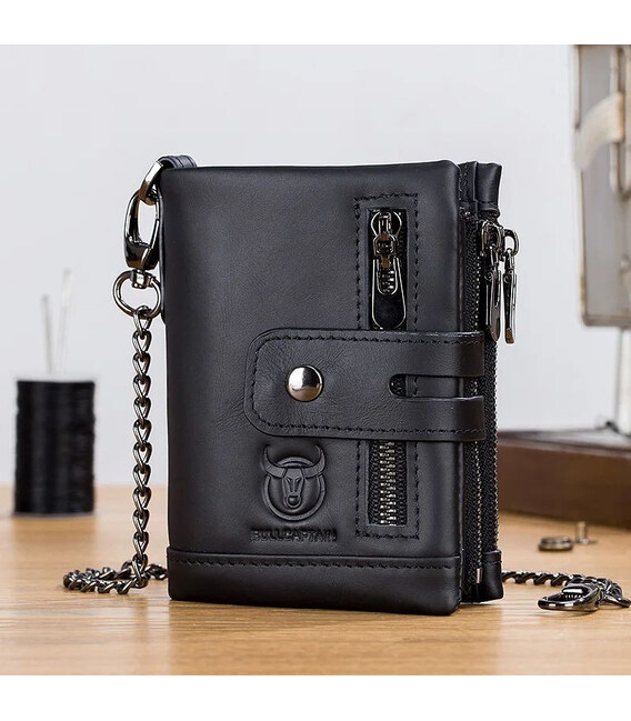 Чоловічий гаманець розкладний чорний з ланцюжком TW040A Bull картинка, зображення, фото