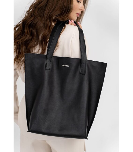 Кожаная женская сумка шоппер D.D. черная фото, картинка, изображение