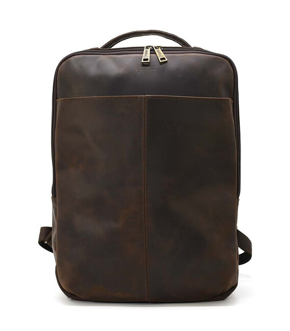Шкіряний чоловічий коричневий рюкзак RC-7281-3md з передньою кишенею на блискавці фото, картинка, изображение
