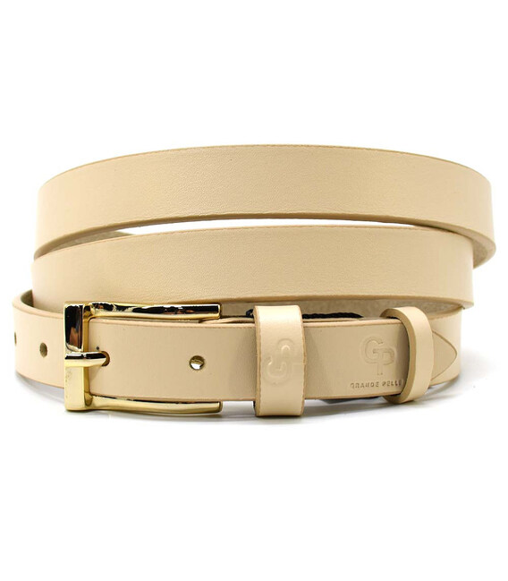 Ремінь жіночий тонкий Grande Pelle 24370040033 у бежевому кольорі. фото, картинка, изображение