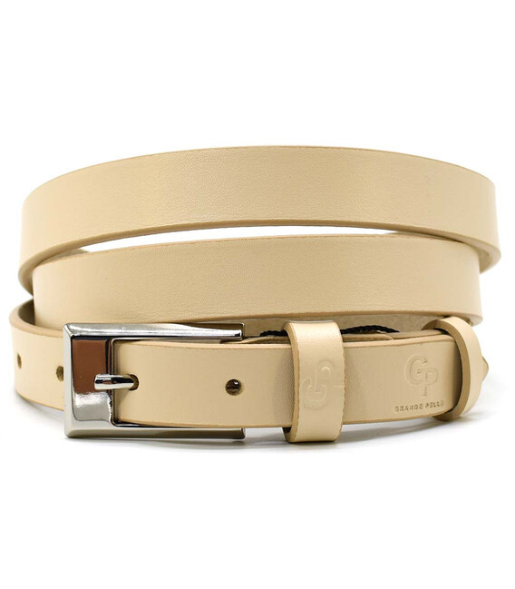 Ремінь жіночий тонкий Grande Pelle 24330030033 у бежевому кольорі. фото, картинка, изображение