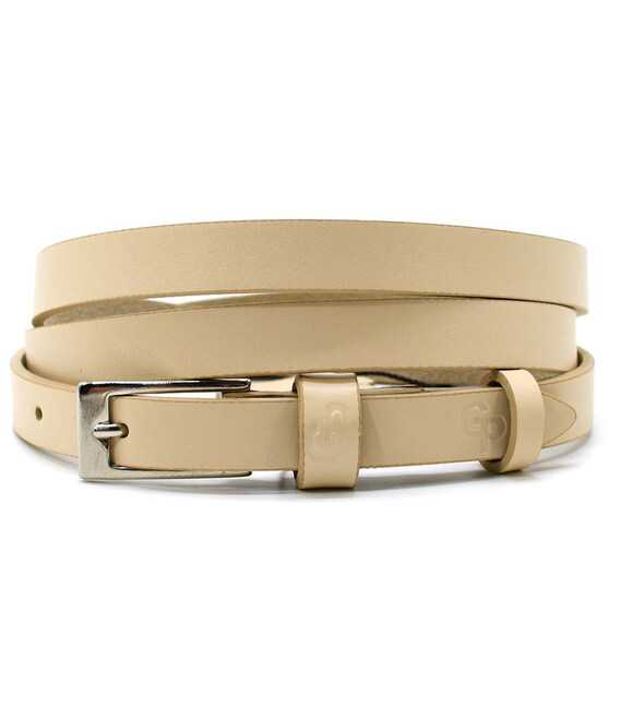 Шкіряний ремінь жіночий тонкий Grande Pelle 1432050033 у бежевому кольорі. картинка, зображення, фото