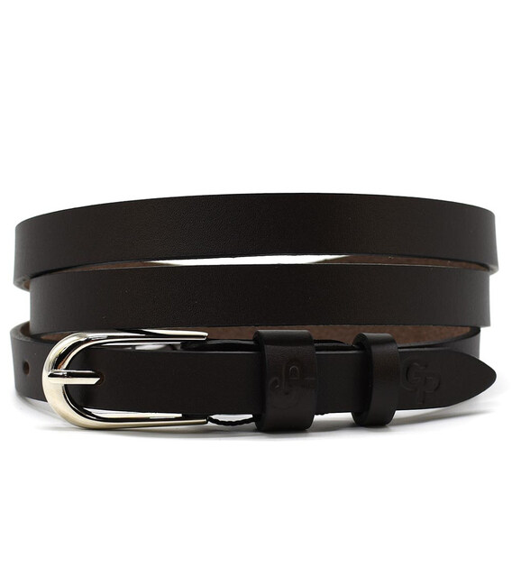 Шкіряний ремінь жіночий тонкий Grande Pelle 11320400 в коричневому кольорі. фото, картинка, изображение