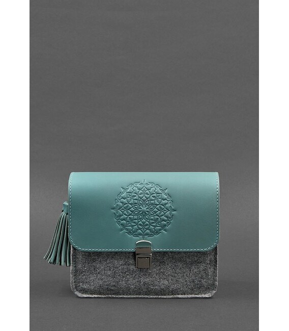 Фетрова жіноча бохо-сумка Лілу з шкіряними бірюзовими вставками картинка, зображення, фото