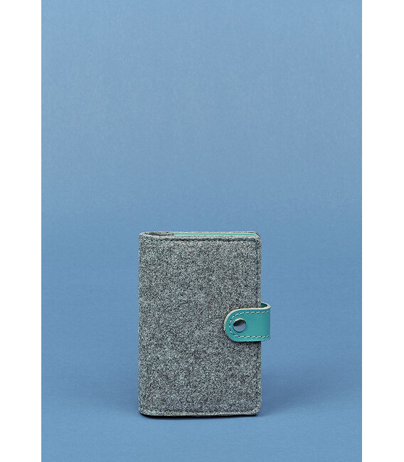 Фетрова жіноча обкладинка для паспорта 3.0 з шкіряними бірюзовими вставками картинка, зображення, фото