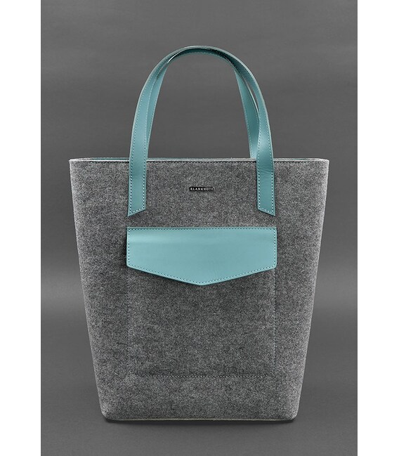 Фетровая женская сумка Шоппер D.D. с кожаными бирюзовыми вставками фото, картинка, изображение