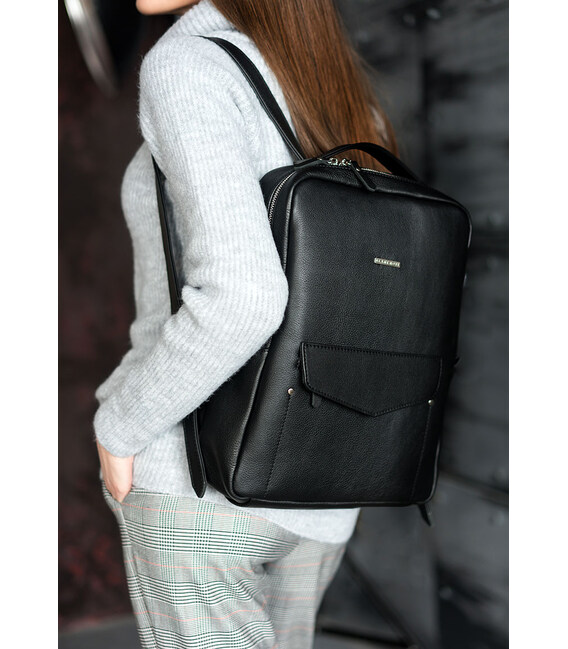 Кожаный женский городской рюкзак на молнии Cooper черный фото, картинка, изображение