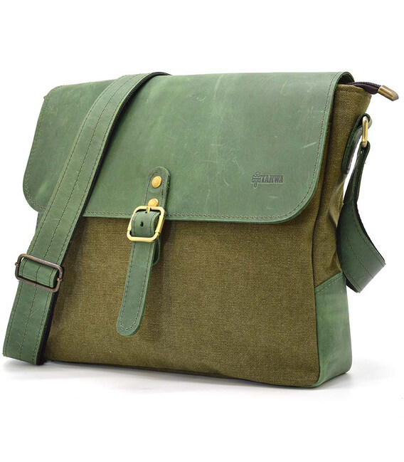 Сумка через плече хаккі парусина та шкіра крейзі хорс REH-6600-4lx TARWA фото, картинка, изображение