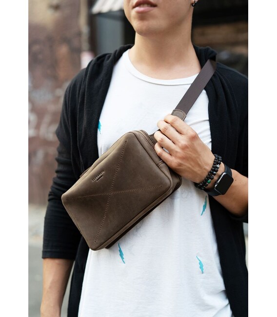 Кожаная поясная сумка Dropbag Maxi темно-коричневый Crazy Horse фото, картинка, изображение