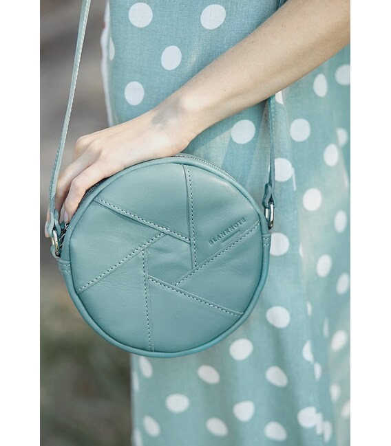 Кожаная круглая женская сумка Бон-Бон бирюзовая фото, картинка, изображение