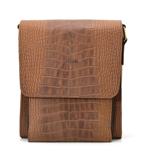 Шкіряна сумка через плече RepC-3027-4lx бренду TARWA коричневий колір рептилія фото, картинка, изображение