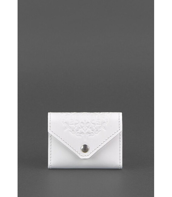 Жіночий шкіряний кард-кейс 3.0 (Гармошка) Білий з мандалою картинка, зображення, фото