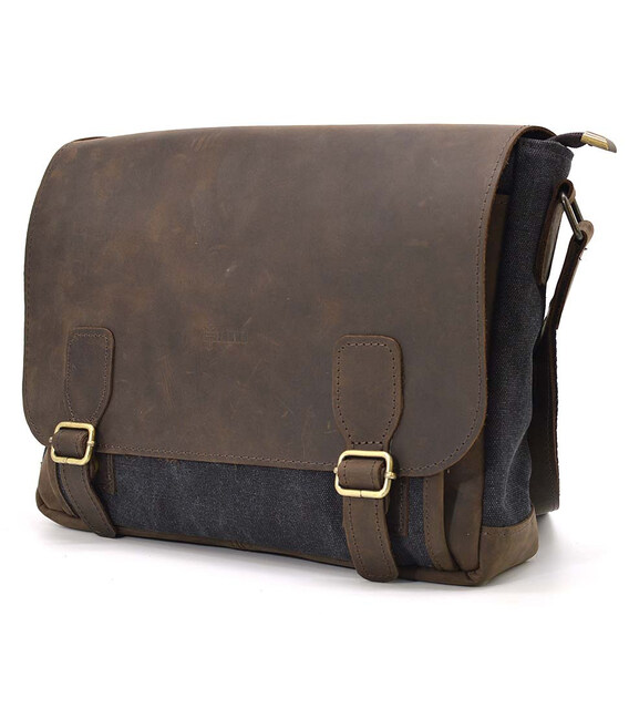 Чоловіча шкіряна сумка через плече з канвасу та шкіри TARWA, RCG-6045-3md фото, картинка, изображение